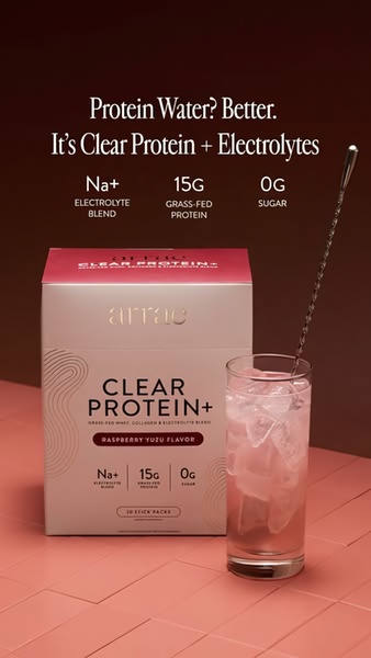This vertical creative uses a clean, minimalist layout to highlight product nutritional facts and key ingredients for a clear protein supplement.